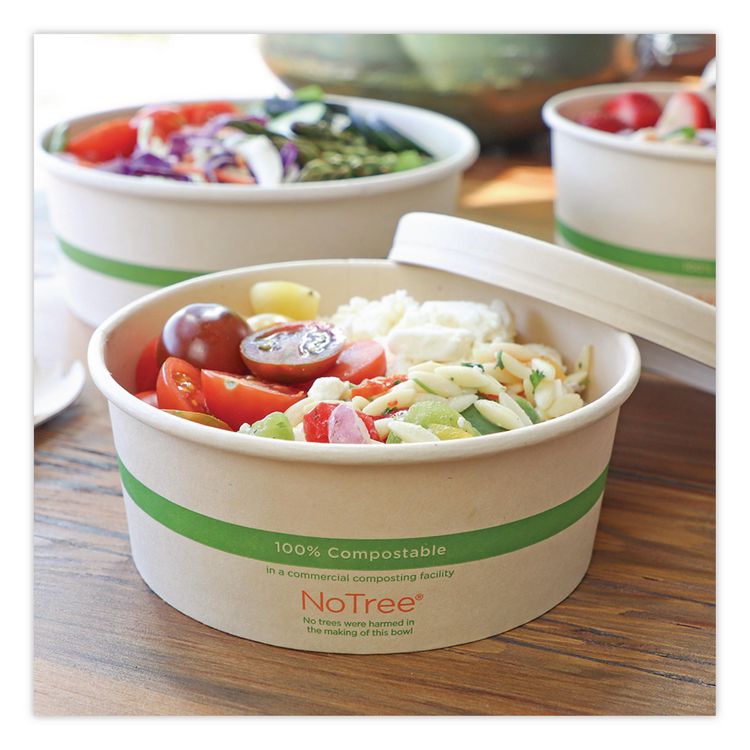 No Tree Wide Paper Bowls, 32 oz, 5.9" Diameter x 3.1" h, Natural, Sugarcane, 300/Carton