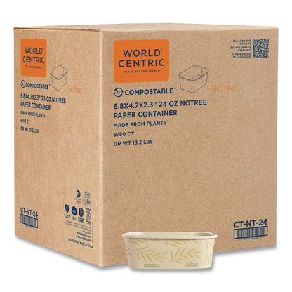 No Tree Rectangular Containers, 24 oz, 4.7 x 6.8 x 2.3, Natural, Sugarcane, 300/Carton