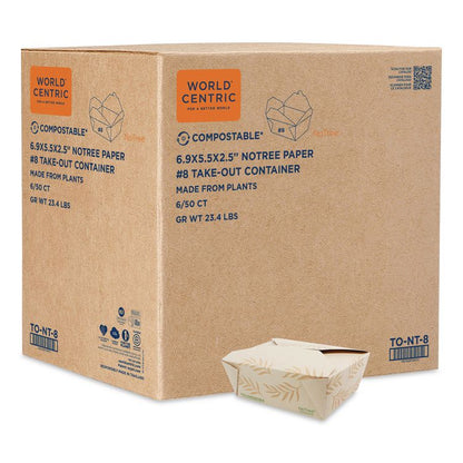 No Tree Folded Takeout Containers, 46 oz, 5.5 x 6.9 x 2.5, Natural, Sugarcane, 300/Carton