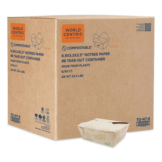 No Tree Folded Takeout Containers, 46 oz, 5.5 x 6.9 x 2.5, Natural, Sugarcane, 300/Carton