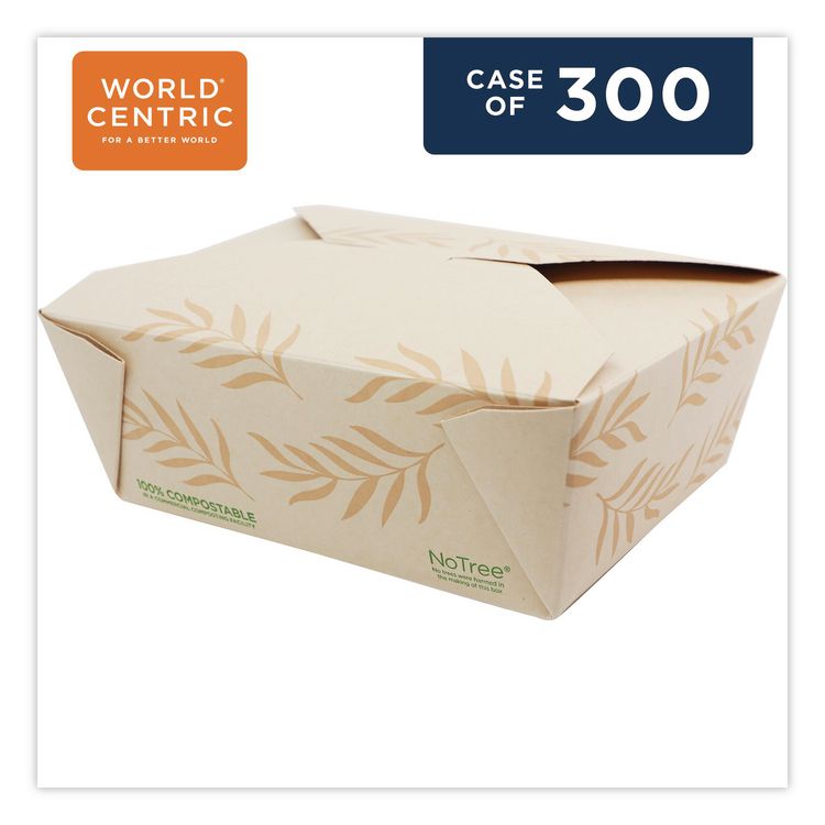 No Tree Folded Takeout Containers, 46 oz, 5.5 x 6.9 x 2.5, Natural, Sugarcane, 300/Carton