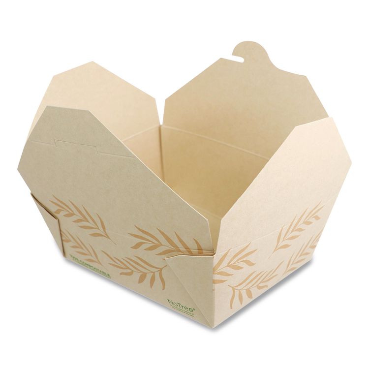 No Tree Folded Takeout Containers, 46 oz, 5.5 x 6.9 x 2.5, Natural, Sugarcane, 300/Carton