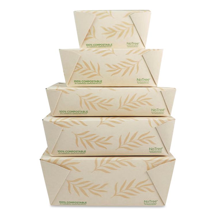 No Tree Folded Takeout Containers, 46 oz, 5.5 x 6.9 x 2.5, Natural, Sugarcane, 300/Carton