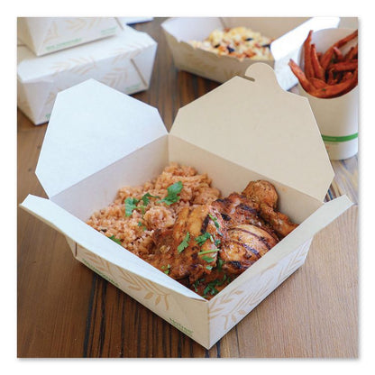 No Tree Folded Takeout Containers, 46 oz, 5.5 x 6.9 x 2.5, Natural, Sugarcane, 300/Carton