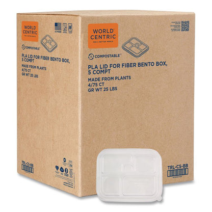PLA Lids for Fiber Bento Box Containers, 12.1 x 9.8 x 0.8, Clear, Plastic, 300/Carton