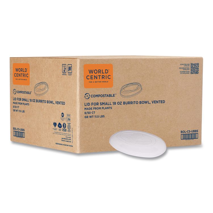 PLA Lids for Fiber Burrito Bowls, 8" Diameter, Clear, Plastic, 400/Carton
