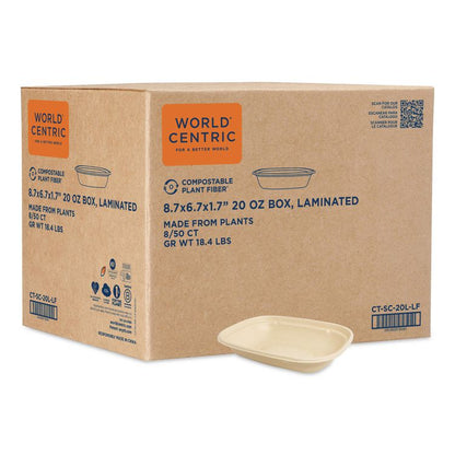 Laminated Fiber Containers, 20 oz, 6.7 x 8.7 x 1.7, Natural, Sugarcane Fiber, 400/Carton