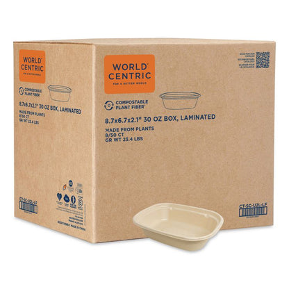 Laminated Fiber Containers, 30 oz, 6.7 x 8.7 x 2.1, Natural, Sugarcane Fiber, 400/Carton