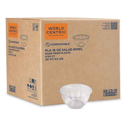 PLA Salad Bowls, 16 oz, 5.4" dia x 2.7"h, Clear, Plastic, 450/Carton