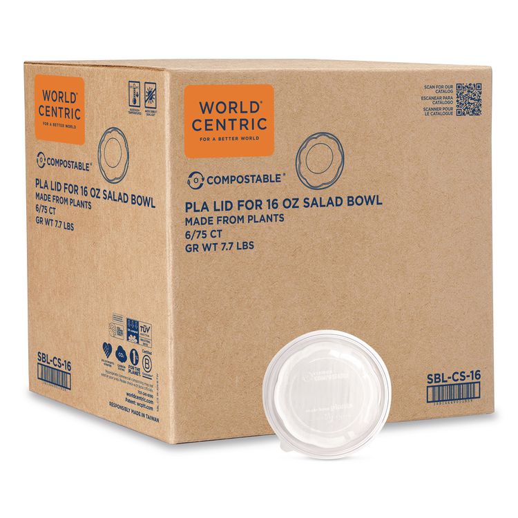 PLA Salad Bowl Lids, 5.4" dia x 0.8"h, Clear, Plastic, 450/Carton