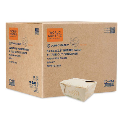 No Tree Folded Takeout Containers, 26 oz, 4.2 x 5.2 x 2.5, Natural, Sugarcane, 450/Carton