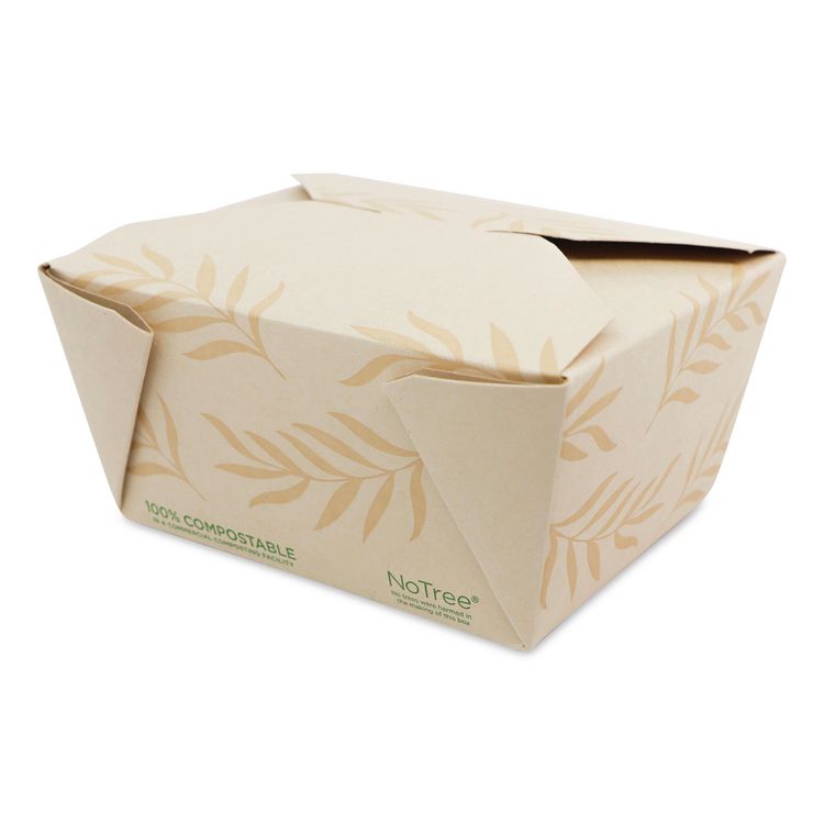 No Tree Folded Takeout Containers, 26 oz, 4.2 x 5.2 x 2.5, Natural, Sugarcane, 450/Carton