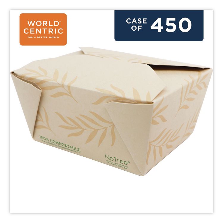 No Tree Folded Takeout Containers, 26 oz, 4.2 x 5.2 x 2.5, Natural, Sugarcane, 450/Carton