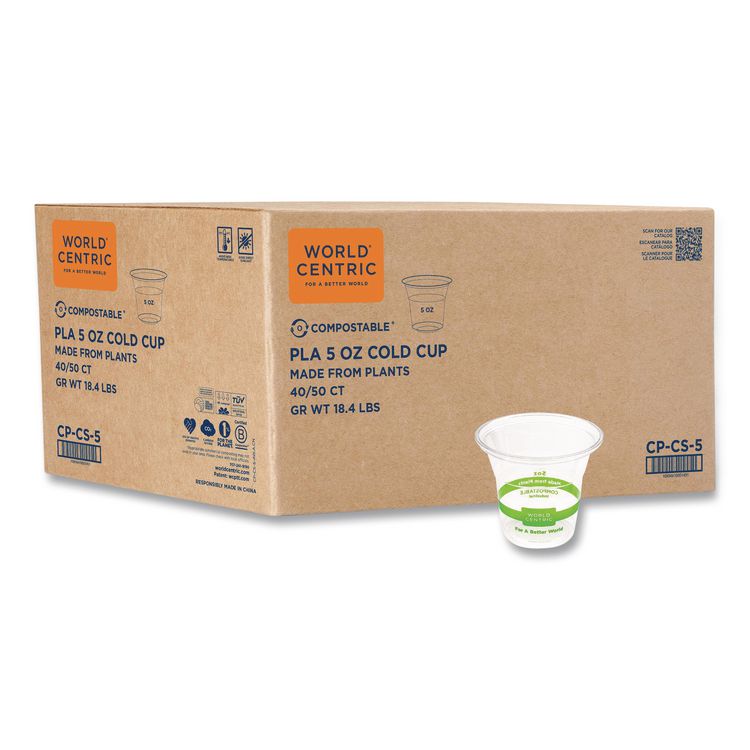 PLA Clear Cold Cups, 5 oz, Plastic, Clear, 2,000/Carton