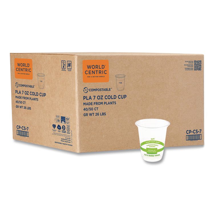 PLA Clear Cold Cups, 7 oz, Plastic, Clear, 2,000/Carton