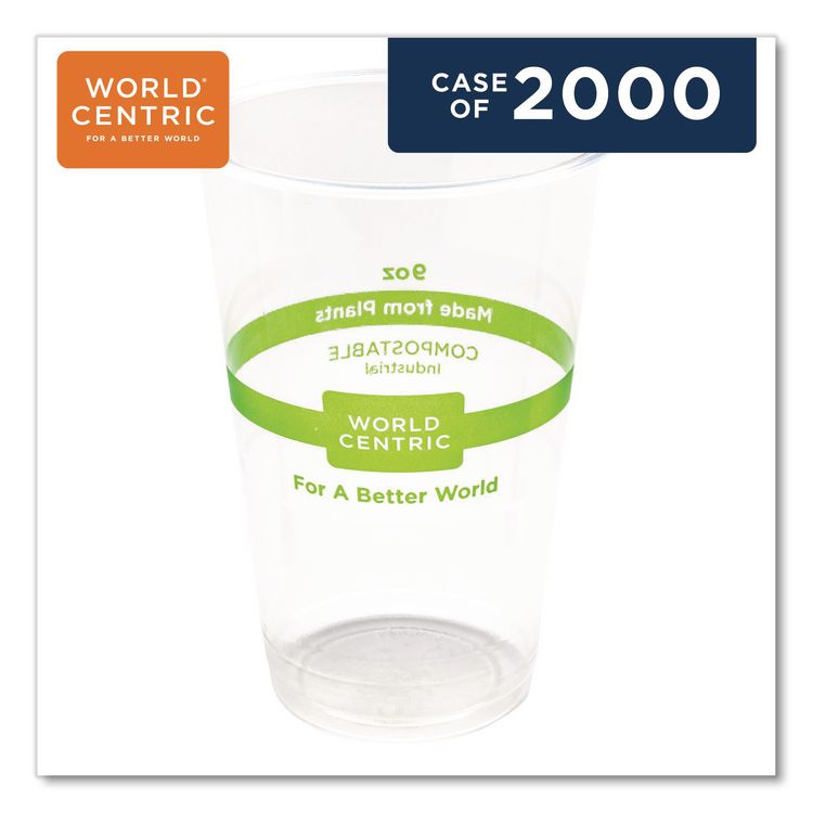PLA Clear Cold Cups, 9 oz, Plastic, Clear, 2,000/Carton