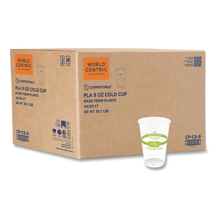 PLA Clear Cold Cups, 9 oz, Plastic, Clear, 2,000/Carton