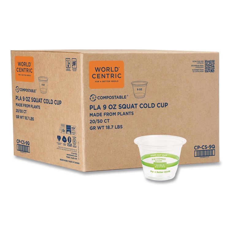 PLA Clear Cold Cups, 9 oz, Plastic, Clear, 1,000/Carton