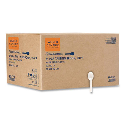 PLA Compostable Cutlery, Tasting Spoon, Plastic, 3", Light Beige, 3,000/Carton