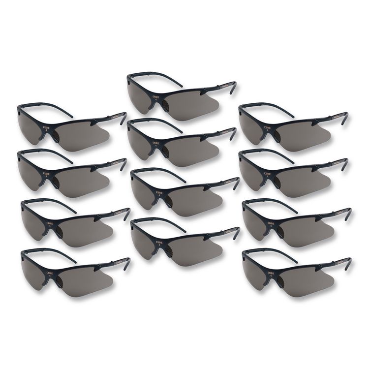 Code 4 Safety Glasses, Black Half Frame, Smoke Dual Lens, 12/Box