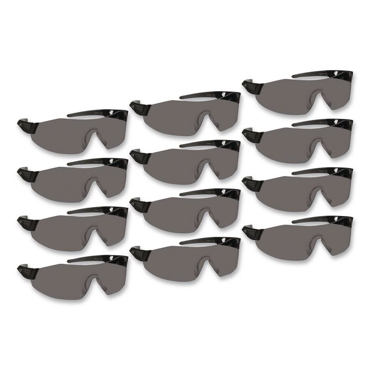 44 Magnum Safety Glasses, Frameless, Black Single Lens, 12/Box