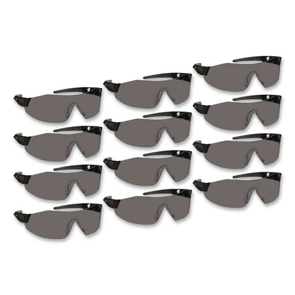 44 Magnum Safety Glasses, Frameless, Black Single Lens, 12/Box