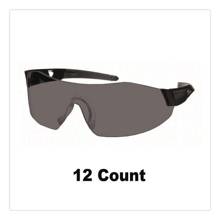 44 Magnum Safety Glasses, Frameless, Black Single Lens, 12/Box