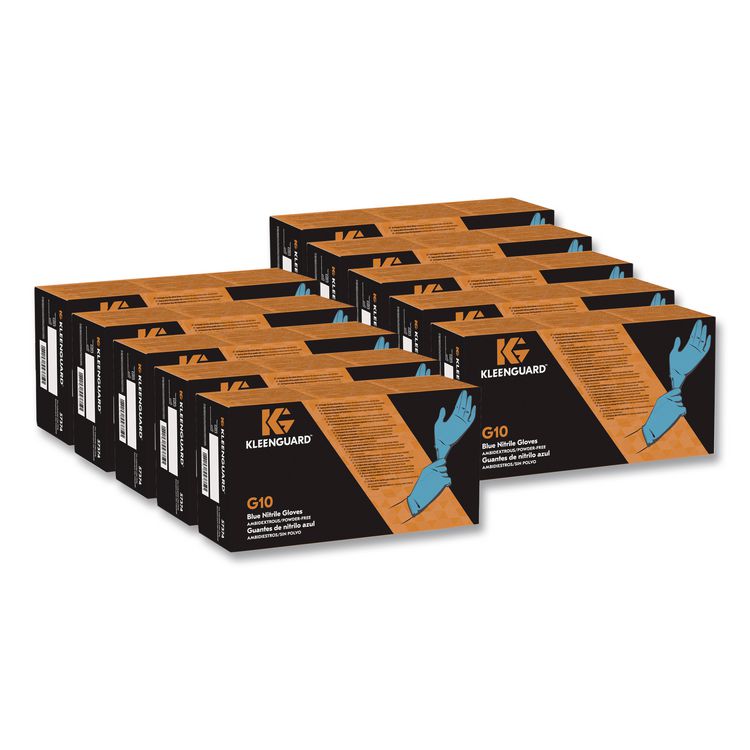 G10 Blue Nitrile Gloves, Powder-Free, Large, 6 mil Thick, 9.5" Long, Blue, 100/Box, 10 Boxes/Carton