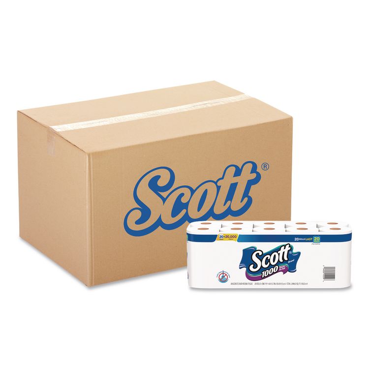 1000 Bathroom Tissue, Septic Safe, 1-Ply, White, 1,000 Sheets/Roll, 20 Rolls/Pack, 2 Packs/Carton
