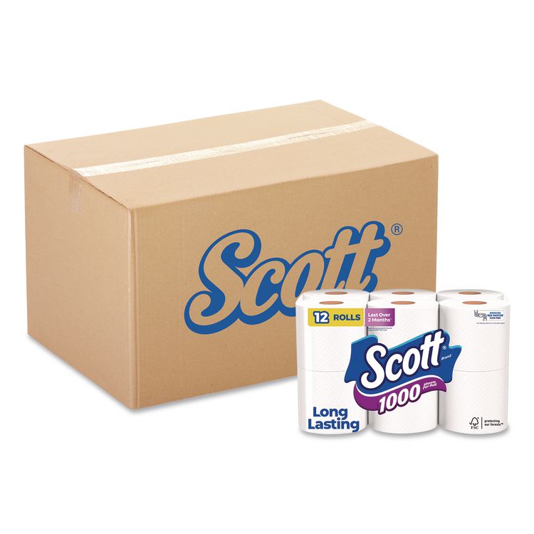 1000 Bathroom Tissue, Septic Safe, 1-Ply, White, 1,000 Sheets/Roll, 12 Rolls/Pack, 4 Packs/Carton