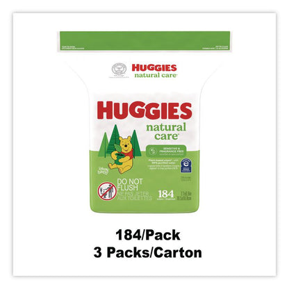 Natural Care Sensitive Baby Wipes, 1-Ply, 3.88 x 6.6, Unscented, White, 184/Pack, 3 Packs/Carton