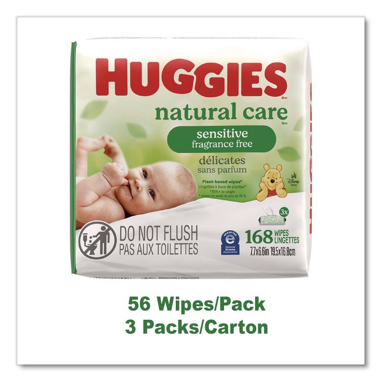 Natural Care Sensitive Baby Wipes, 6.6 x 6.86, Unscented, White, 56 Wipes/Pack, 3 Packs/Carton