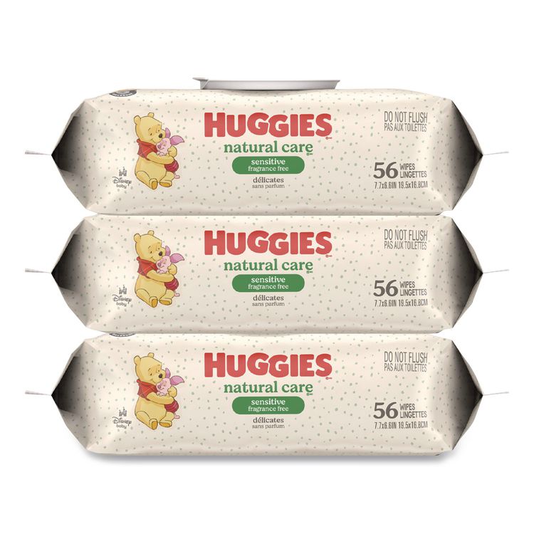 Natural Care Sensitive Baby Wipes, 6.6 x 6.86, Unscented, White, 56 Wipes/Pack, 3 Packs/Carton