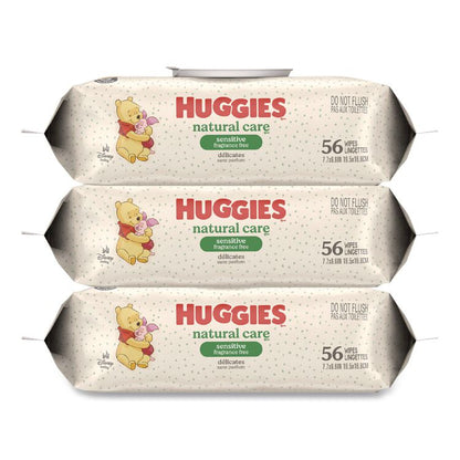 Natural Care Sensitive Baby Wipes, 6.6 x 6.86, Unscented, White, 56 Wipes/Pack, 3 Packs/Carton
