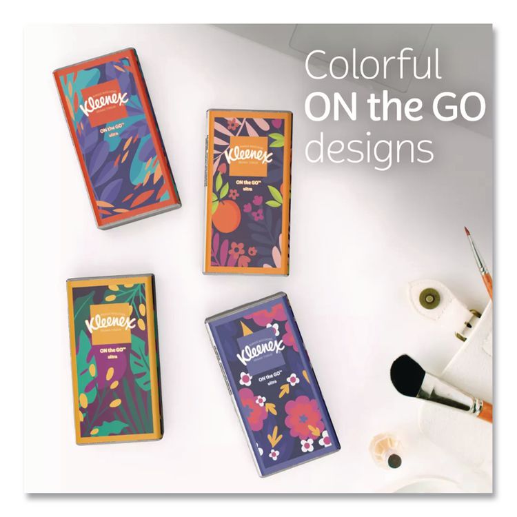 On The Go Packs Facial Tissues, 3-Ply, White, 10 Sheets/Pouch, 8 Pouches/Pack, 12 Packs/Carton