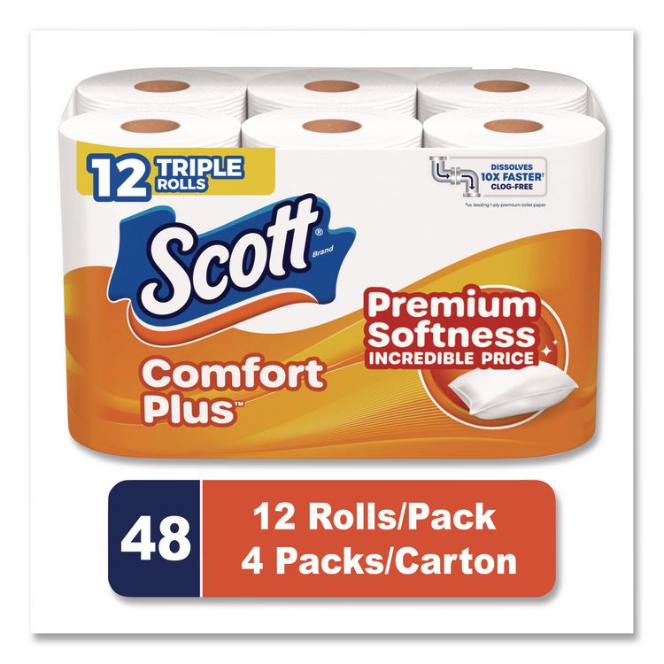 ComfortPlus Toilet Paper, Double Roll, Bath Tissue, Septic Safe, 1-Ply, White, 231 Sheets/Roll, 12 Rolls/Pack, 4 Packs/Carton