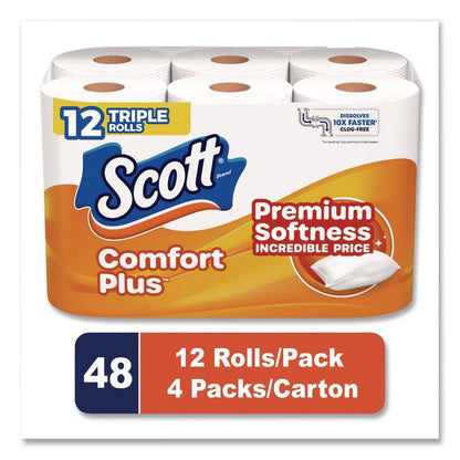 ComfortPlus Toilet Paper, Double Roll, Bath Tissue, Septic Safe, 1-Ply, White, 231 Sheets/Roll, 12 Rolls/Pack, 4 Packs/Carton