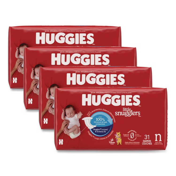 Little Snugglers Baby Diapers, Size 0 to Newborn, 1 lbs to 10 lbs, Disney Design, 31 Diapers/Pack, 4 Packs/Carton