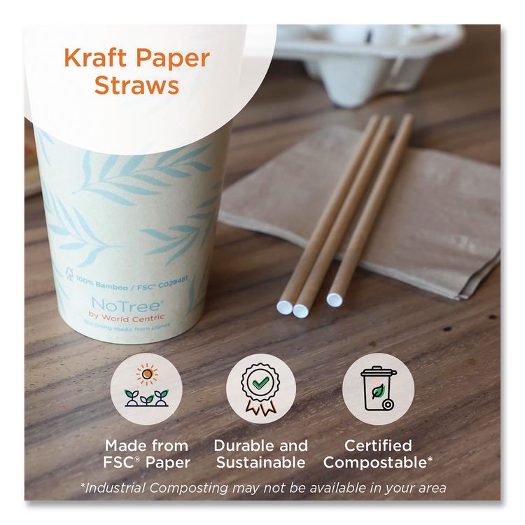 Kraft Paper Straws, 8", Brown, 50/Pack
