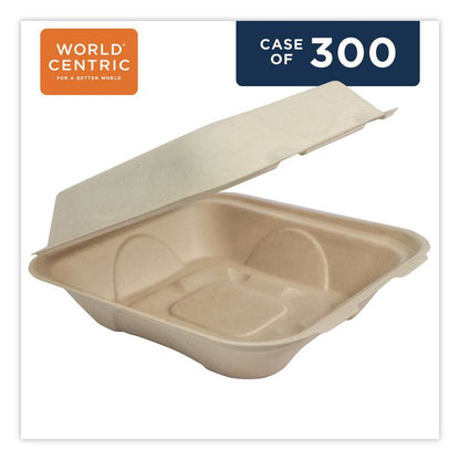 Fiber Hinged Takeout Containers, 9.2 x 9.1 x 3.2, Natural, Paper, 300/Carton