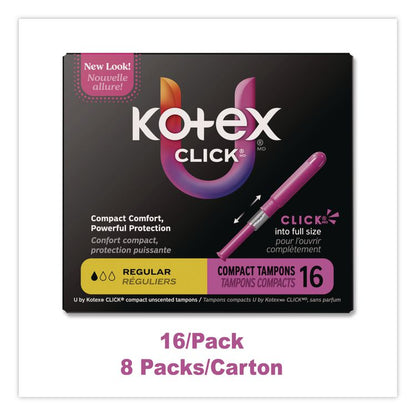 U by Kotex Click Compact Tampons, Regular Absorbency, 16/Pack, 8 Packs/Carton