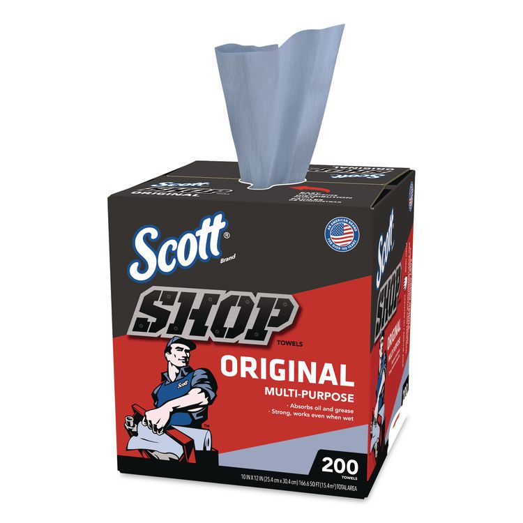 Shop Towels, POP-UP Box, 1-Ply, 9 x 12, Blue, 200/Box, 8 Boxes/Carton