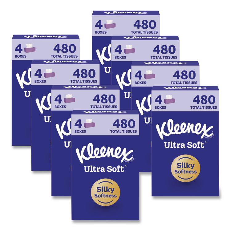 Ultra Soft Facial Tissue, 3-Ply, White, 120 Sheets/Box, 4 Boxes/Pack, 8 Packs/Carton