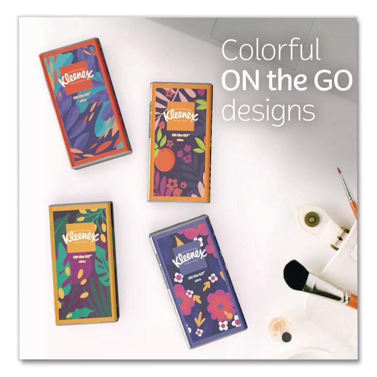 On The Go Packs Facial Tissues, 3-Ply, White, 10 Sheets/Pouch, 16 Pouches/Pack,  6 Packs/Carton