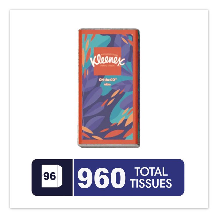 On The Go Packs Facial Tissues, 3-Ply, White, 10 Sheets/Pouch, 16 Pouches/Pack,  6 Packs/Carton