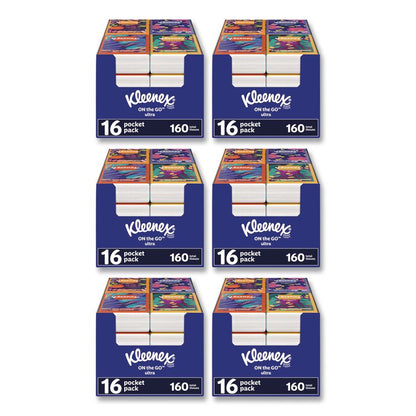 On The Go Packs Facial Tissues, 3-Ply, White, 10 Sheets/Pouch, 16 Pouches/Pack,  6 Packs/Carton
