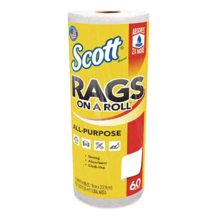 Rags On A Roll, 1-Ply, 9.4 x 11, White, 60/Roll, 12 Rolls/Carton