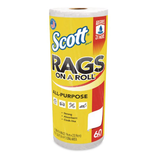 Rags On A Roll, 1-Ply, 9.4 x 11, White, 60/Roll, 12 Rolls/Carton