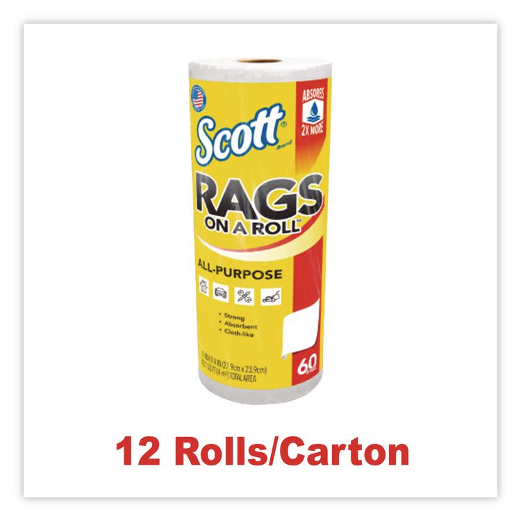 Rags On A Roll, 1-Ply, 9.4 x 11, White, 60/Roll, 12 Rolls/Carton