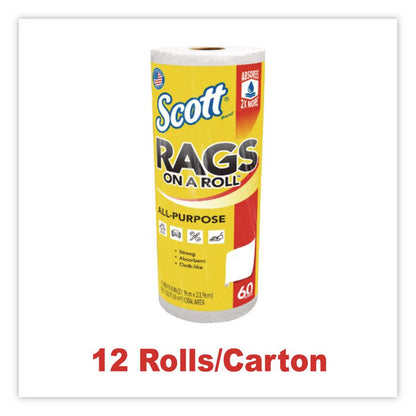 Rags On A Roll, 1-Ply, 9.4 x 11, White, 60/Roll, 12 Rolls/Carton